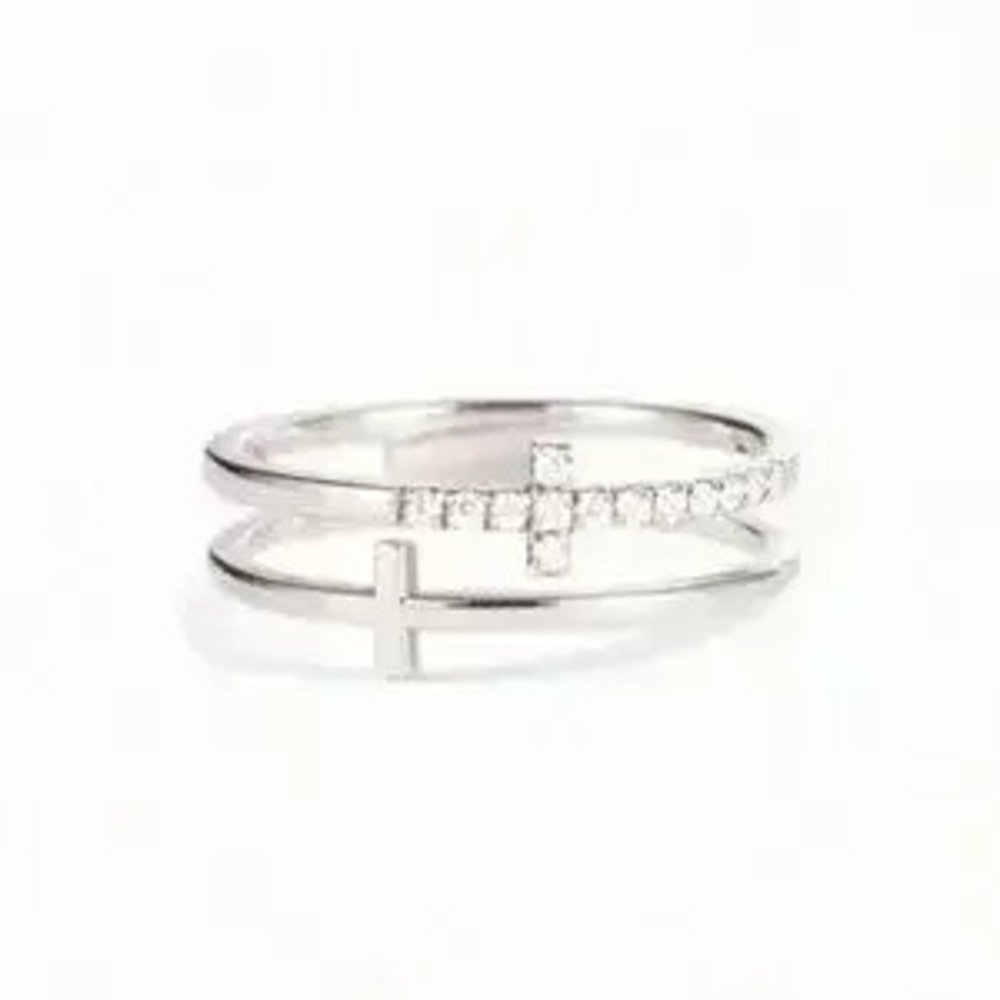 silver Criss cross Crystal Rhinestone statement ring - Picture 5 of 5